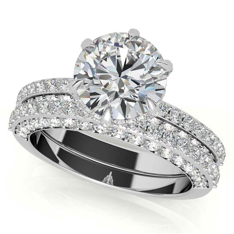 Round Accented 6-Prong Moissanite Engagement Ring