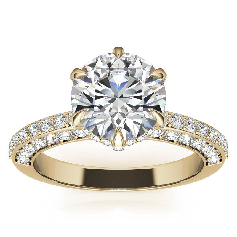 Round Accented 6-Prong Moissanite Engagement Ring