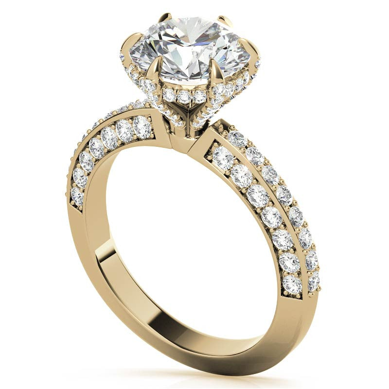 Round Accented 6-Prong Moissanite Engagement Ring