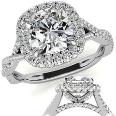 Encircled Cushion Halo Twisted Infinity Moissanite Engagement Ring
