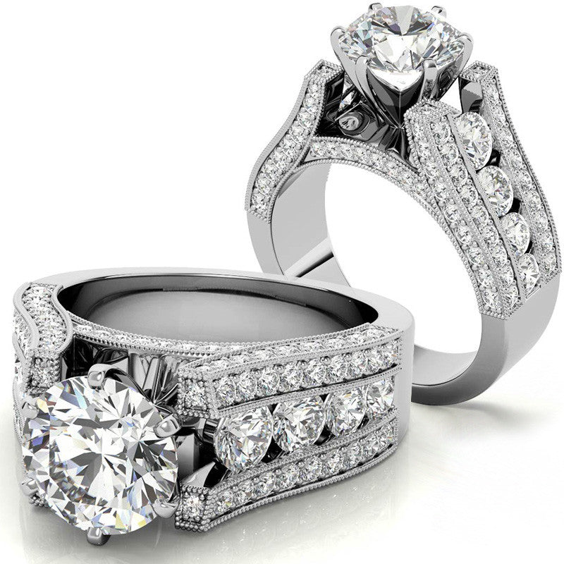 Unique Moissanite Cathedral Engagement Ring with Milgrain Accents