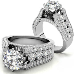 Unique Moissanite Cathedral Engagement Ring with Milgrain Accents