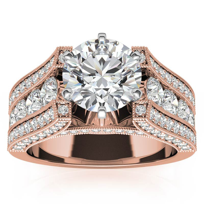 Unique Moissanite Cathedral Engagement Ring with Milgrain Accents