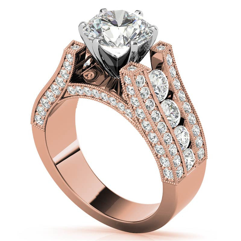Unique Moissanite Cathedral Engagement Ring with Milgrain Accents