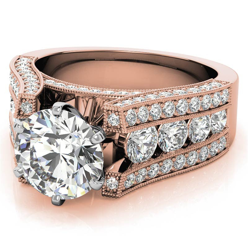 Unique Moissanite Cathedral Engagement Ring with Milgrain Accents