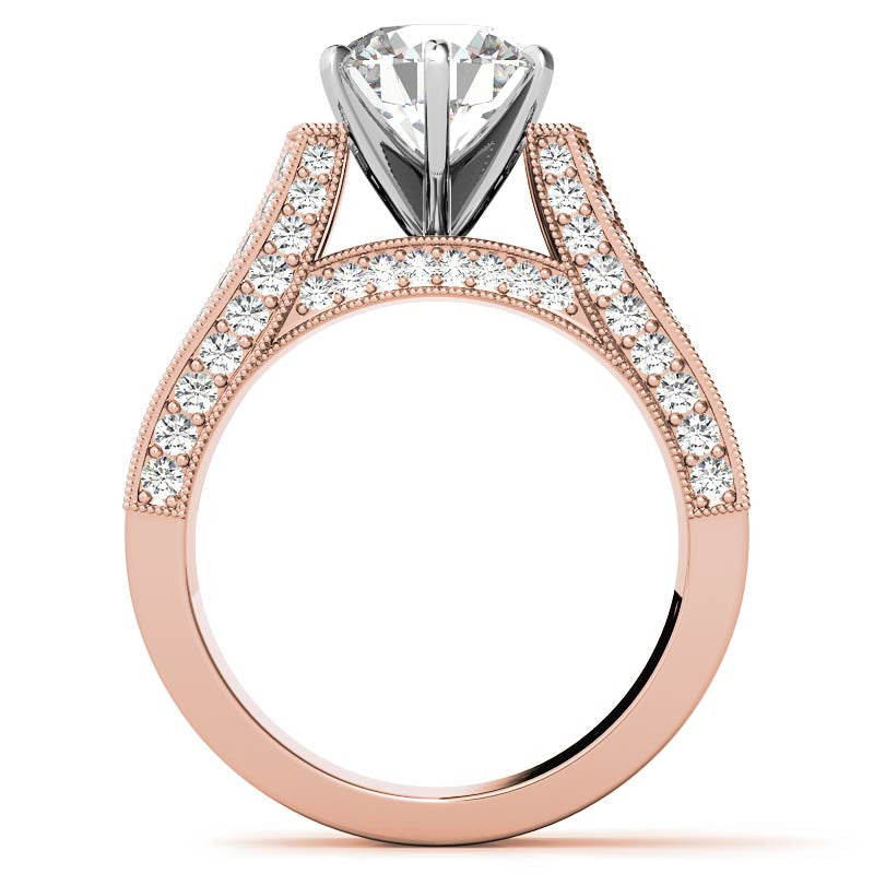 Unique Moissanite Cathedral Engagement Ring with Milgrain Accents