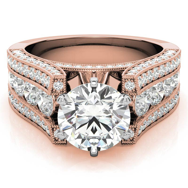 Unique Moissanite Cathedral Engagement Ring with Milgrain Accents
