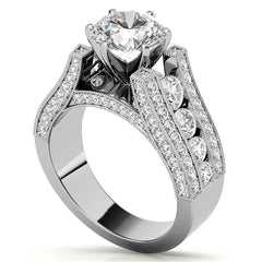 Unique Moissanite Cathedral Engagement Ring with Milgrain Accents