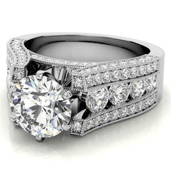Unique Moissanite Cathedral Engagement Ring with Milgrain Accents