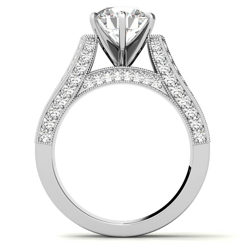 Unique Moissanite Cathedral Engagement Ring with Milgrain Accents