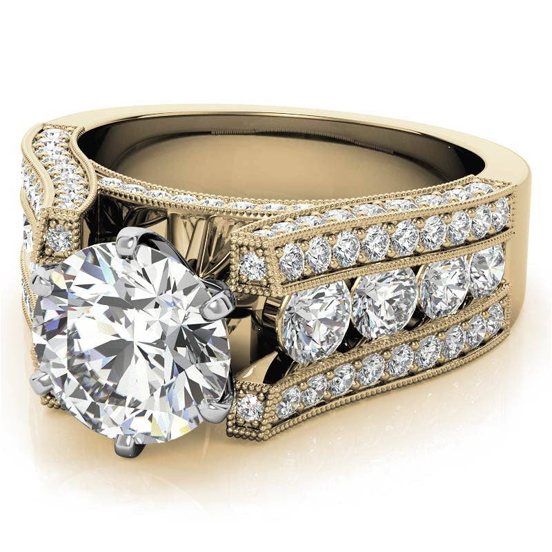 Unique Moissanite Cathedral Engagement Ring with Milgrain Accents