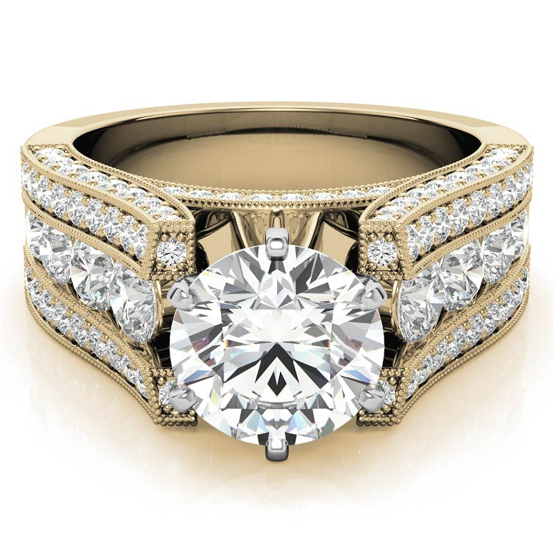 Unique Moissanite Cathedral Engagement Ring with Milgrain Accents