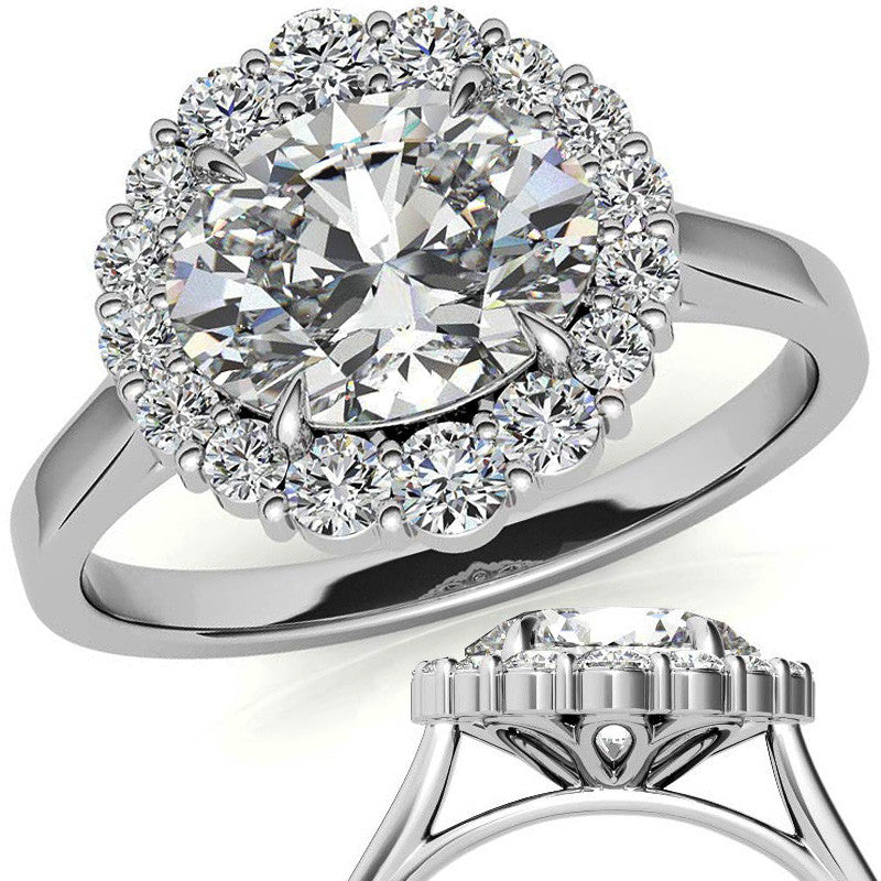 East-West Oval Moissanite Halo Cathedral Engagement Ring