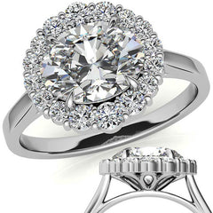 East-West Oval Moissanite Halo Cathedral Engagement Ring