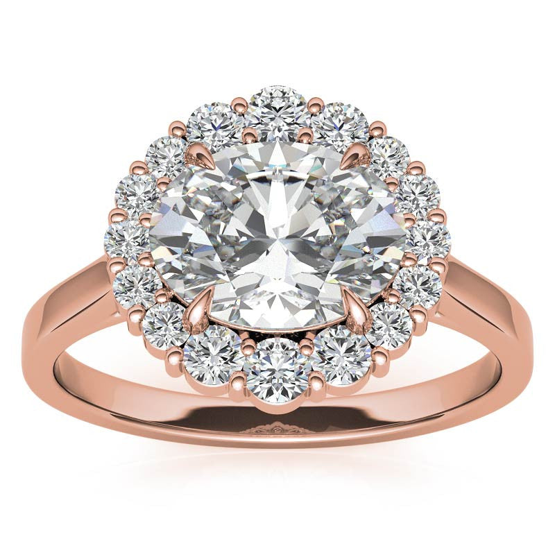 East-West Oval Moissanite Halo Cathedral Engagement Ring