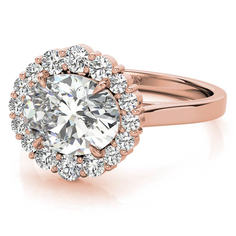 East-West Oval Moissanite Halo Cathedral Engagement Ring