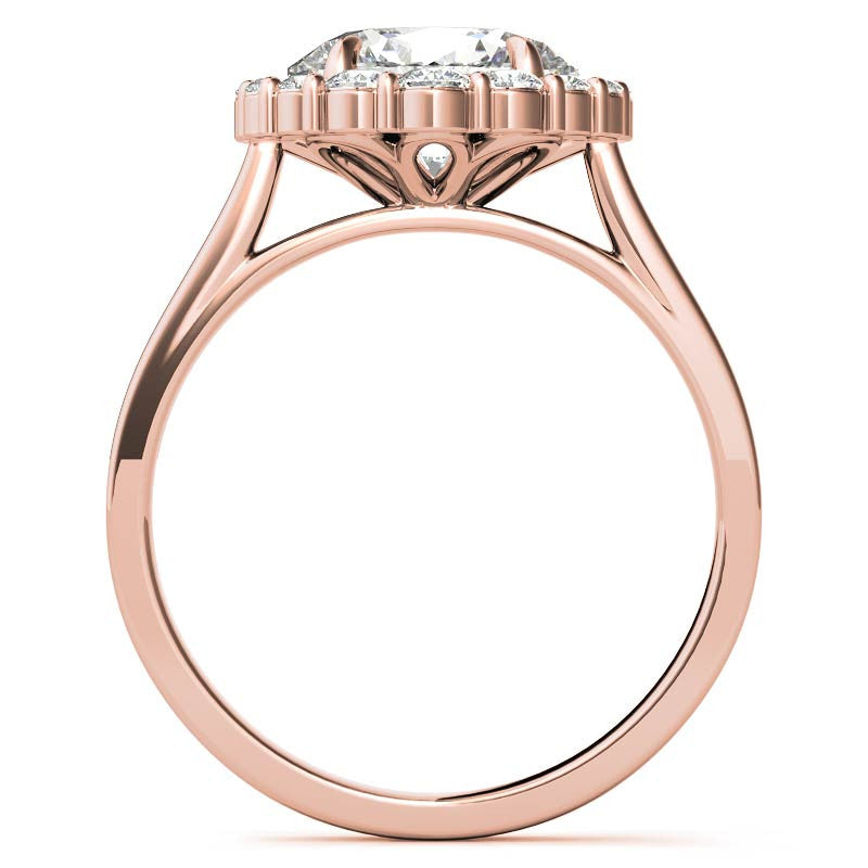 East-West Oval Moissanite Halo Cathedral Engagement Ring