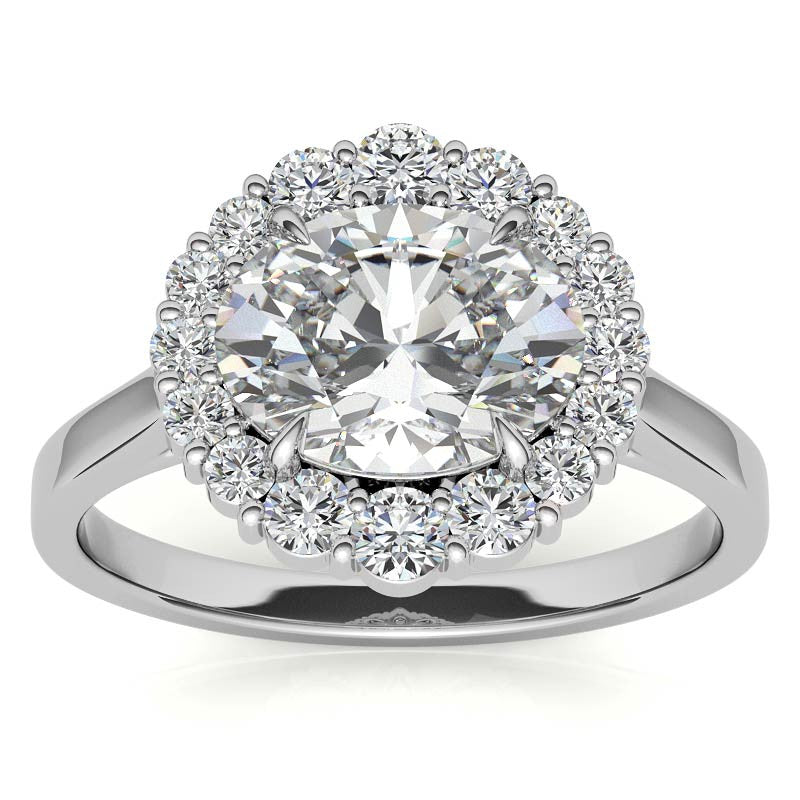 East-West Oval Moissanite Halo Cathedral Engagement Ring