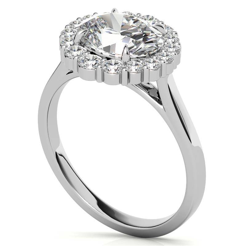 East-West Oval Moissanite Halo Cathedral Engagement Ring