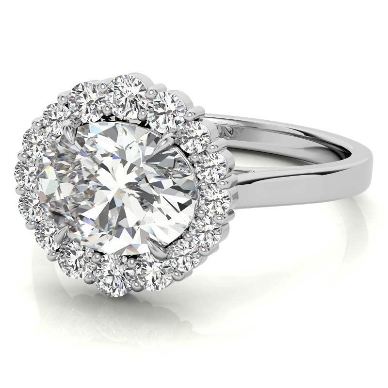 East-West Oval Moissanite Halo Cathedral Engagement Ring