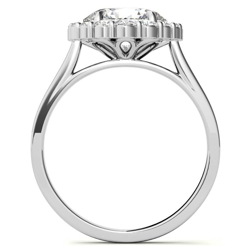 East-West Oval Moissanite Halo Cathedral Engagement Ring
