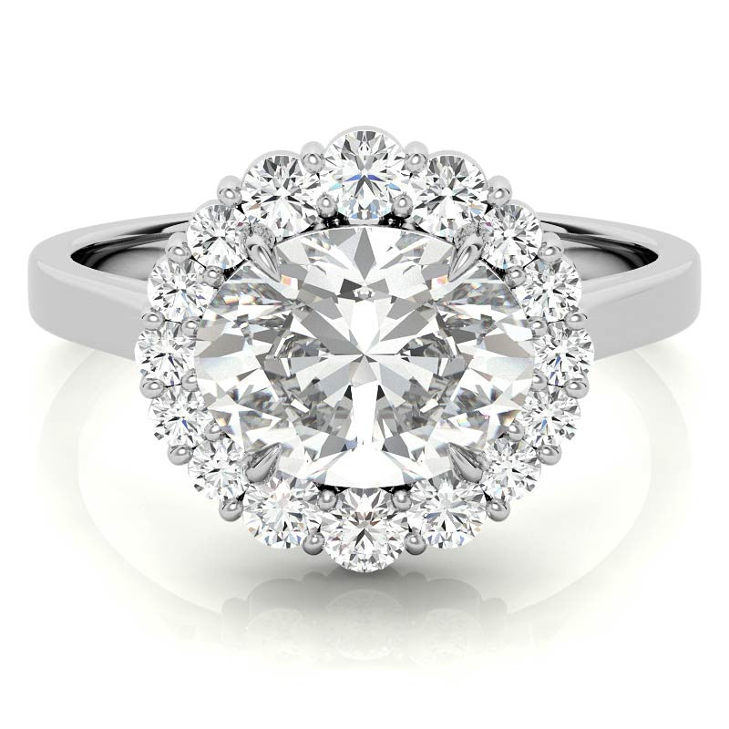 East-West Oval Moissanite Halo Cathedral Engagement Ring