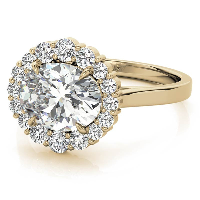 East-West Oval Moissanite Halo Cathedral Engagement Ring