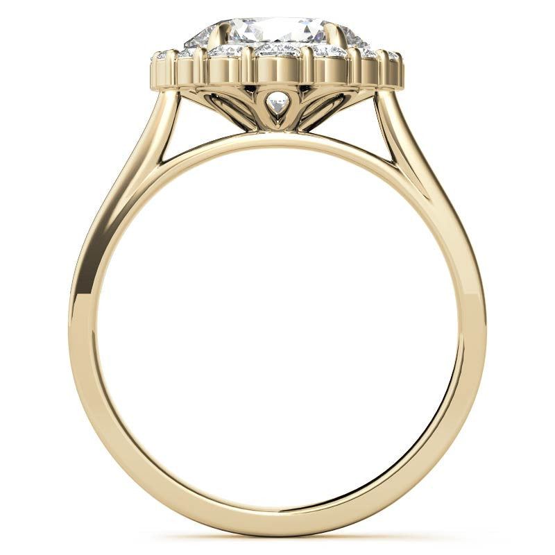 East-West Oval Moissanite Halo Cathedral Engagement Ring