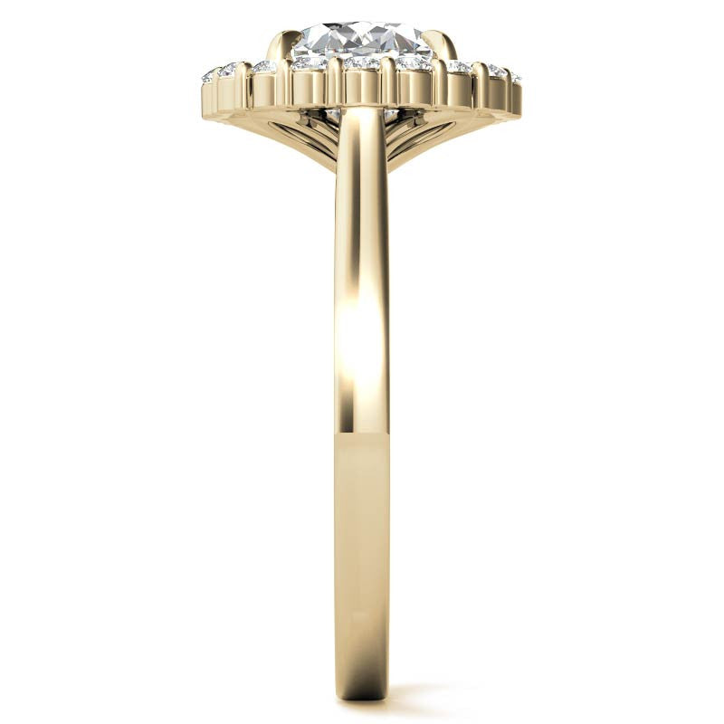 East-West Oval Moissanite Halo Cathedral Engagement Ring