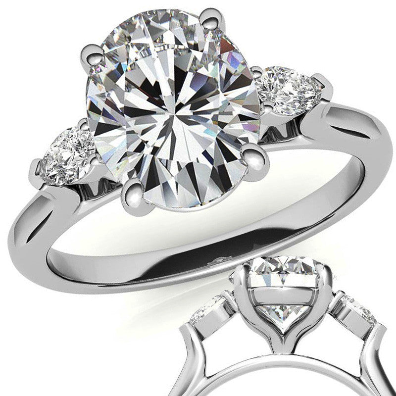 Oval and Pear Three-Stone Moissanite Engagement Ring