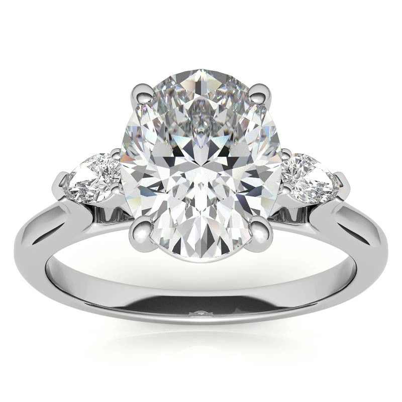 Oval and Pear Three-Stone Moissanite Engagement Ring