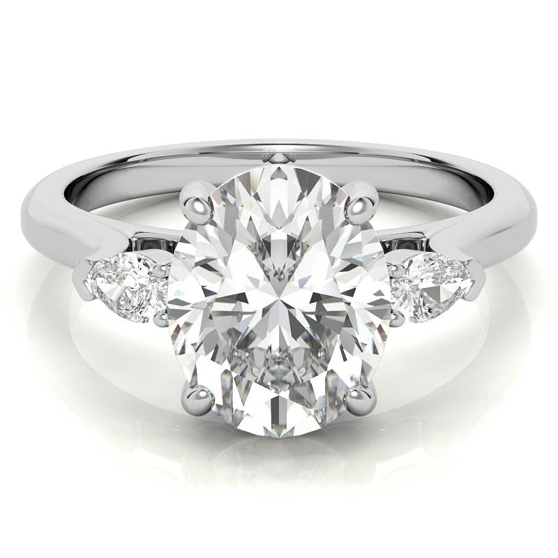 Oval and Pear Three-Stone Moissanite Engagement Ring