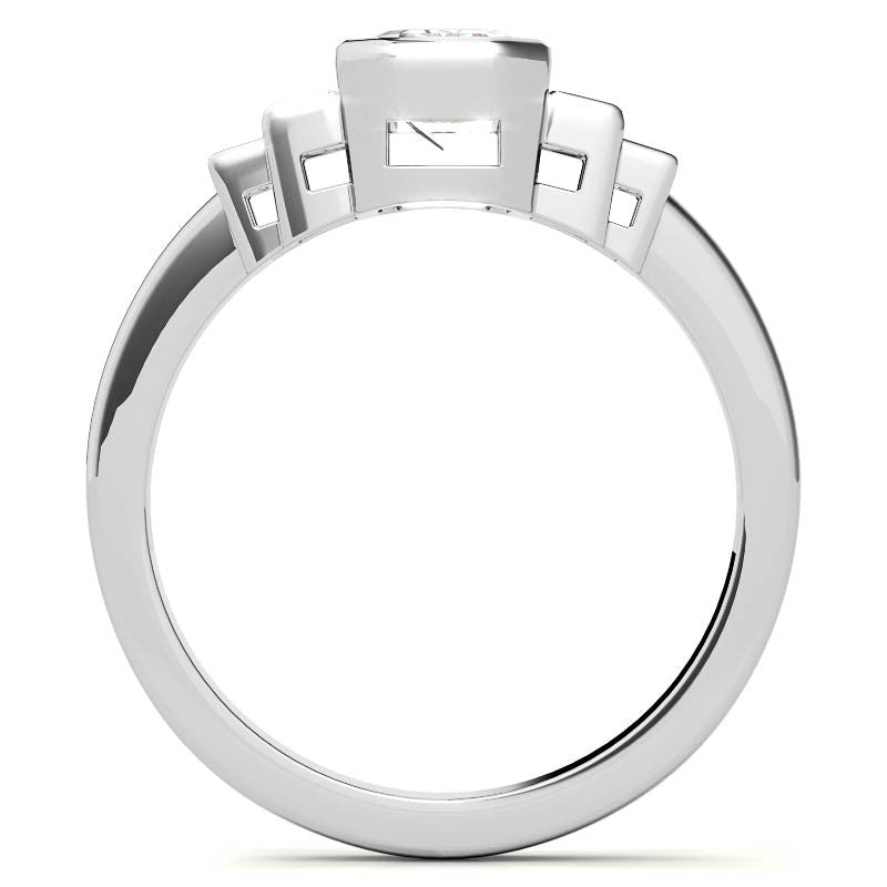 Emerald / Radiant and Baguette Bezel Moissanite Engagement Ring