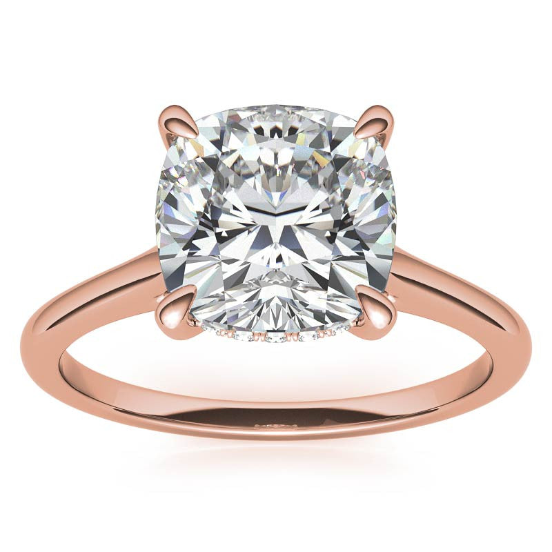 Cushion Cathedral Hidden Halo Moissanite Engagement Ring