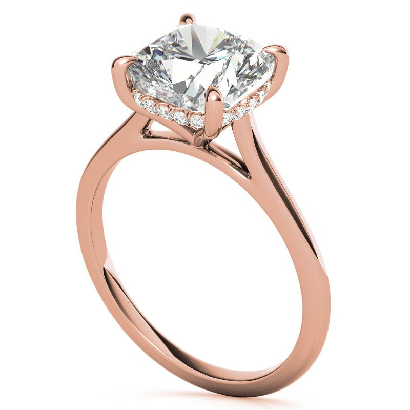 Cushion Cathedral Hidden Halo Moissanite Engagement Ring