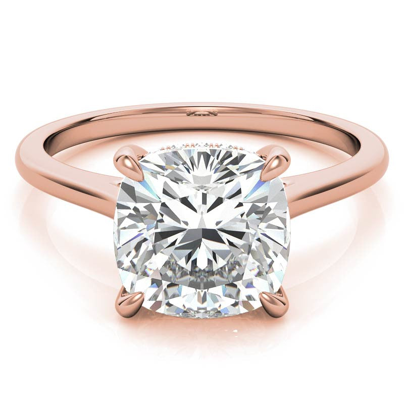 Cushion Cathedral Hidden Halo Moissanite Engagement Ring