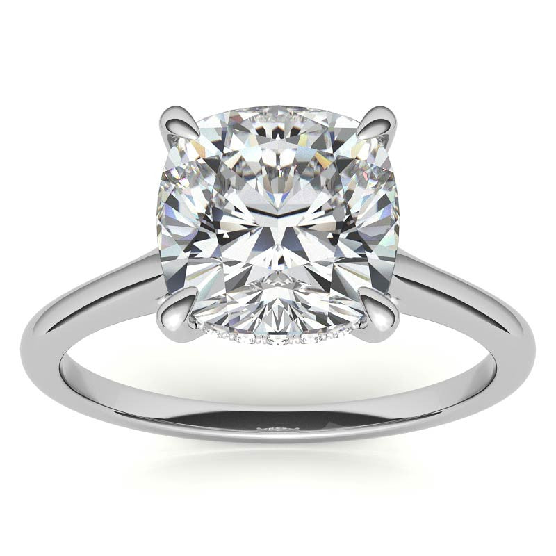 Cushion Cathedral Hidden Halo Moissanite Engagement Ring