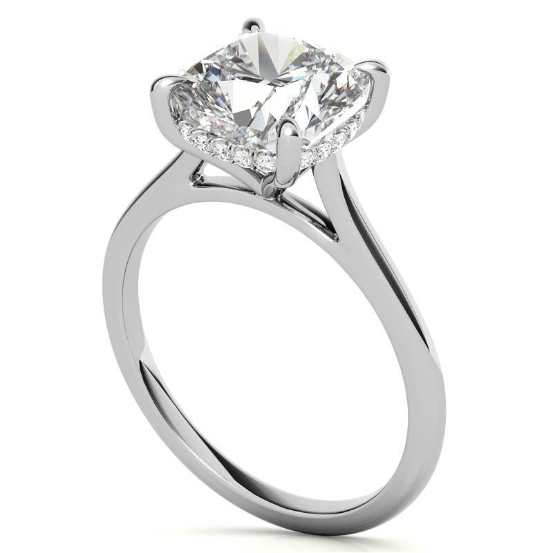 Cushion Cathedral Hidden Halo Moissanite Engagement Ring