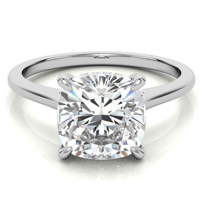 Cushion Cathedral Hidden Halo Moissanite Engagement Ring