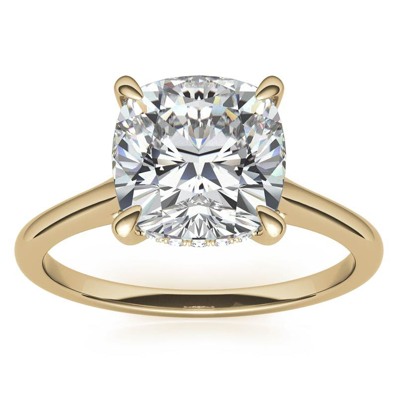 Cushion Cathedral Hidden Halo Moissanite Engagement Ring