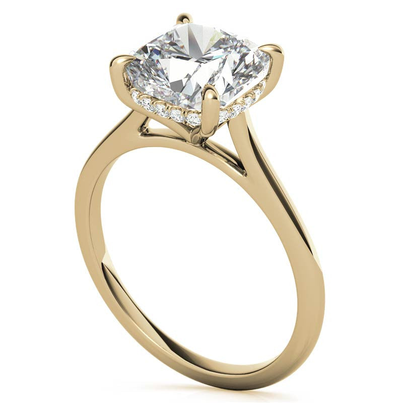 Cushion Cathedral Hidden Halo Moissanite Engagement Ring