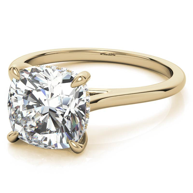 Cushion Cathedral Hidden Halo Moissanite Engagement Ring