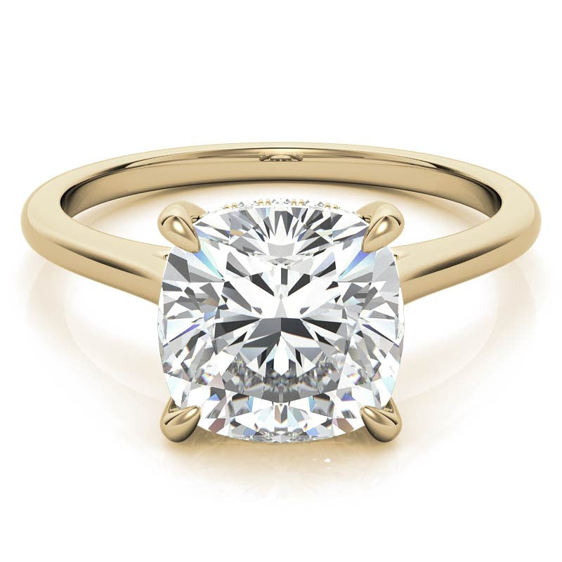Cushion Cathedral Hidden Halo Moissanite Engagement Ring