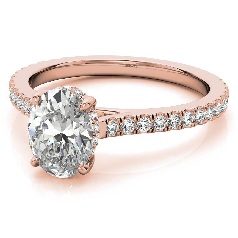 Oval Cathedral Moissanite Engagement Ring with Hidden Halo