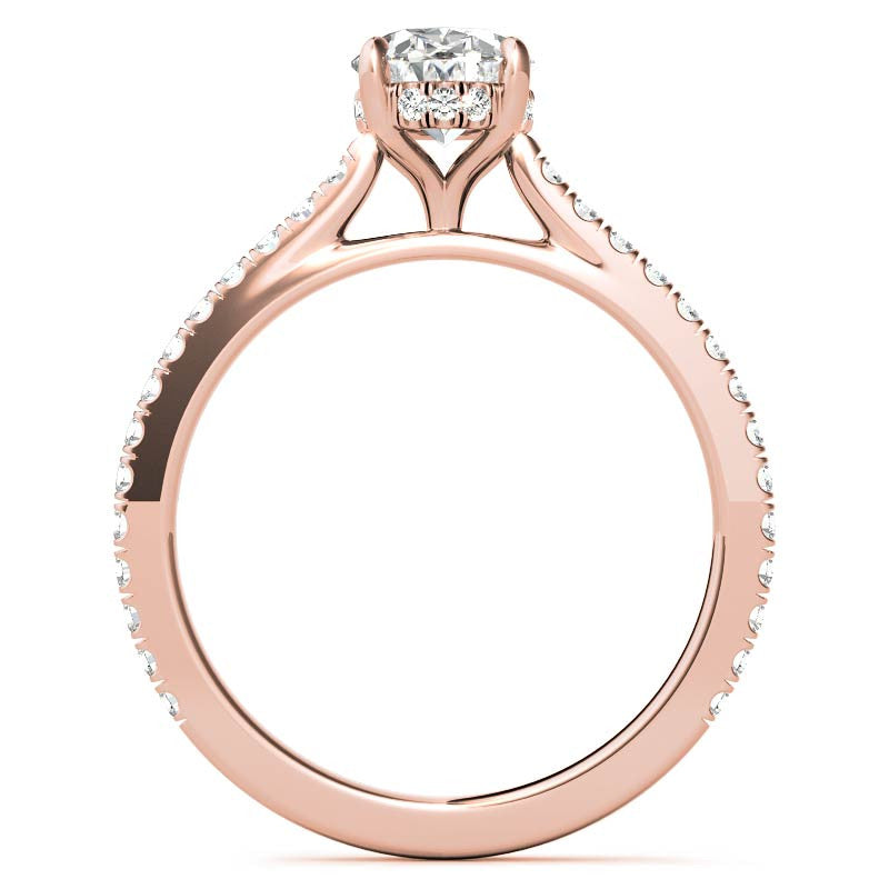 Oval Cathedral Moissanite Engagement Ring with Hidden Halo