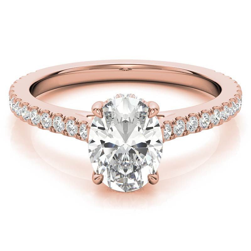 Oval Cathedral Moissanite Engagement Ring with Hidden Halo