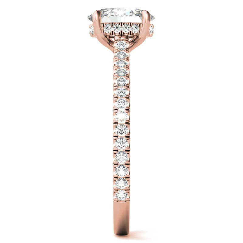 Oval Cathedral Moissanite Engagement Ring with Hidden Halo