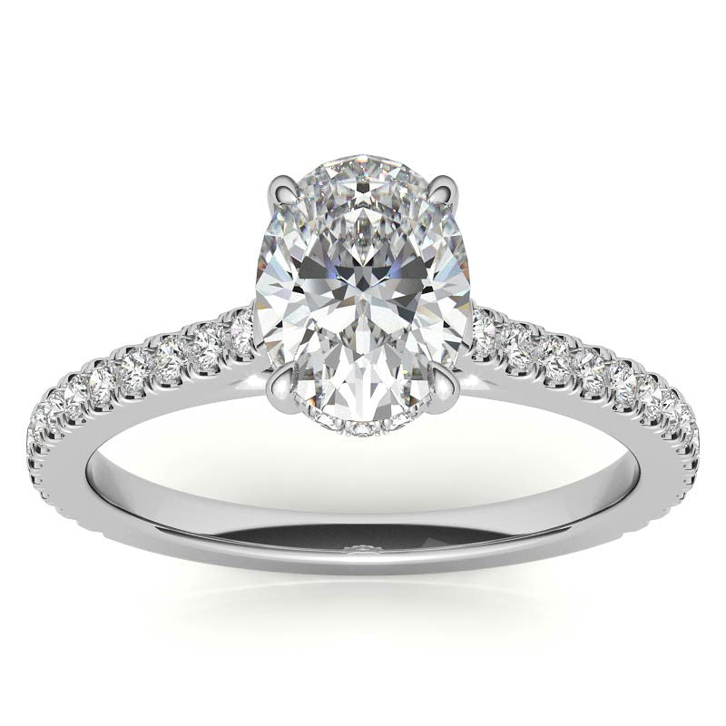 Oval Cathedral Moissanite Engagement Ring with Hidden Halo