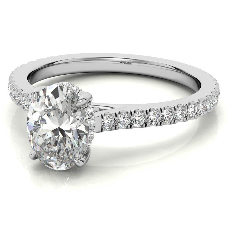 Oval Cathedral Moissanite Engagement Ring with Hidden Halo