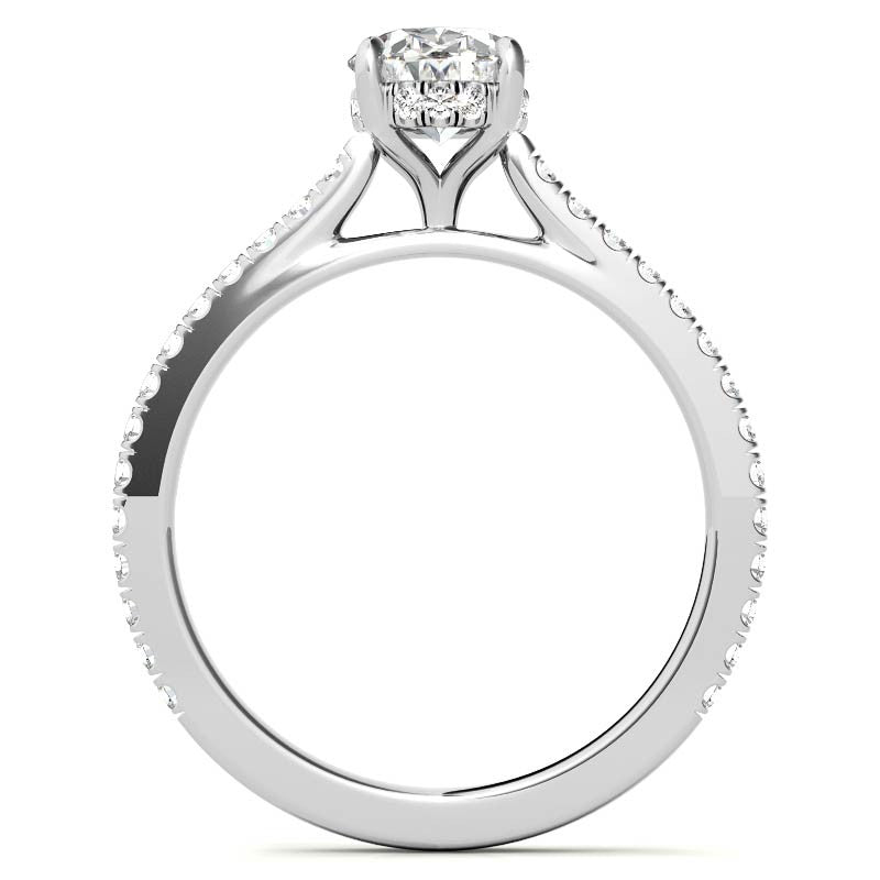 Oval Cathedral Moissanite Engagement Ring with Hidden Halo
